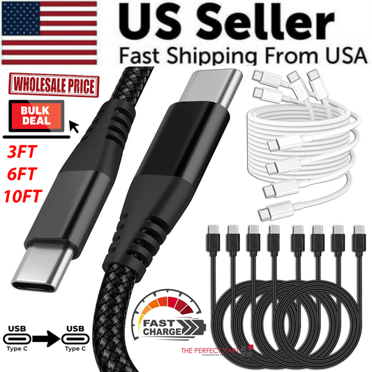 Cable trenzado USB C Tipo-C de carga rápida sincronización de datos cargador cable de 3/6/10FT Lote