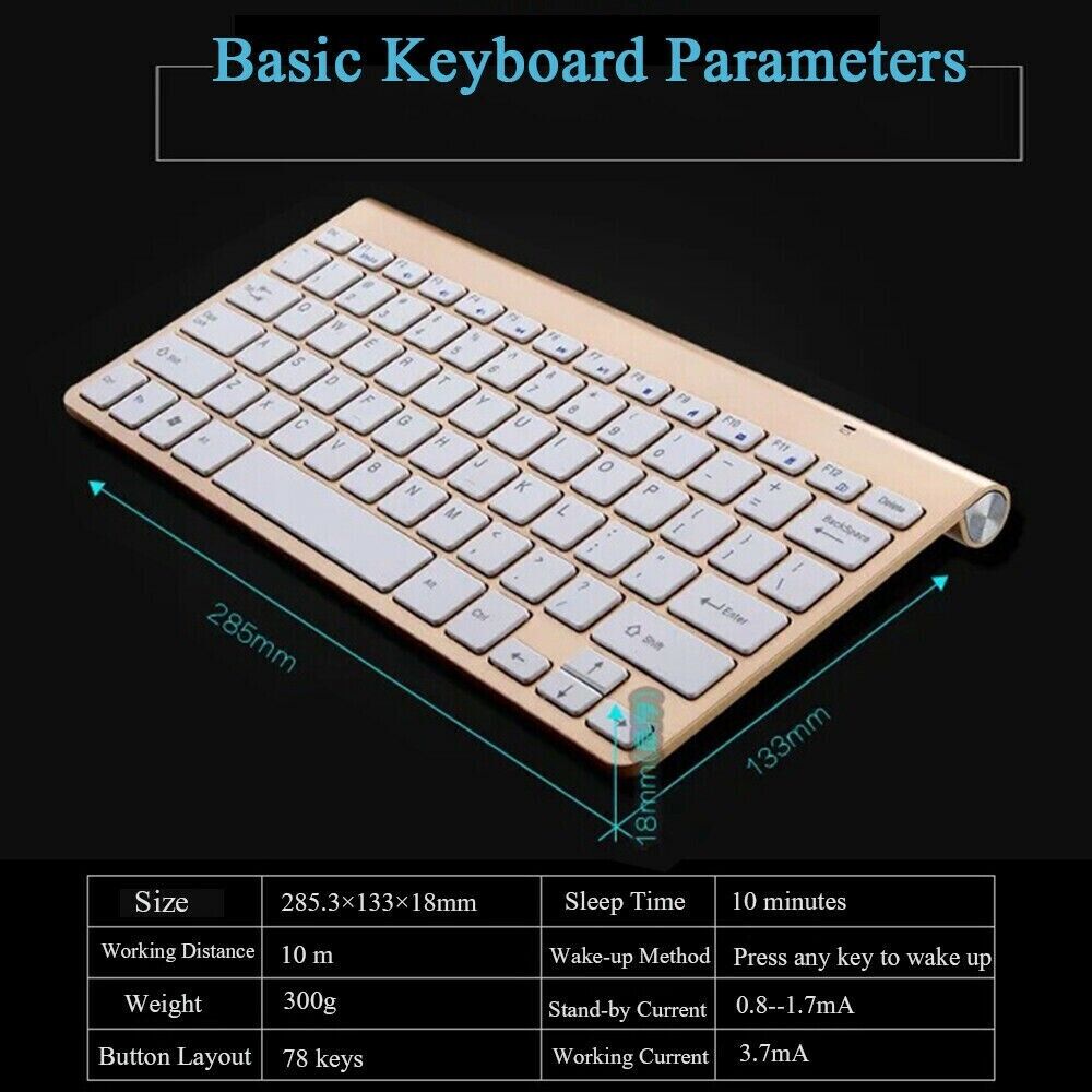 Conjunto de Teclado y Ratón Inalámbricos Mini a Prueba de Agua 2.4G para Mac Apple PC Computadora