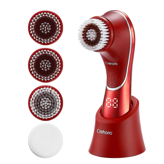 Cepillo Limpiador Facial Eléctrico, Exfoliante Recargable IPX-7 a Prueba de Agua con 4 Cabezales de Cepillo