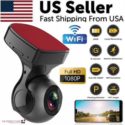 Cámara para Coche 170° WiFi Dash Cam Recorder HD 1080P DVR Vehicular con Sensor G