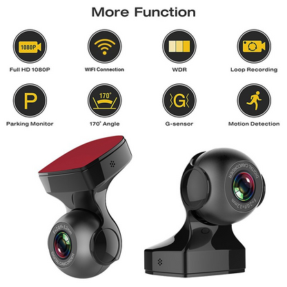Cámara para Coche 170° WiFi Dash Cam Recorder HD 1080P DVR Vehicular con Sensor G