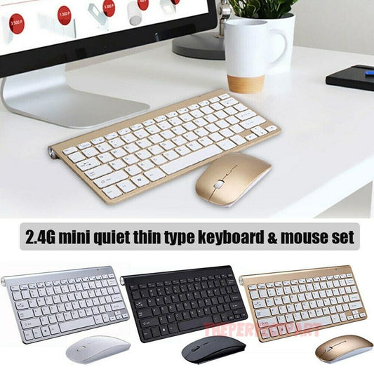 Conjunto de Teclado y Ratón Inalámbricos Mini a Prueba de Agua 2.4G para Mac Apple PC Computadora