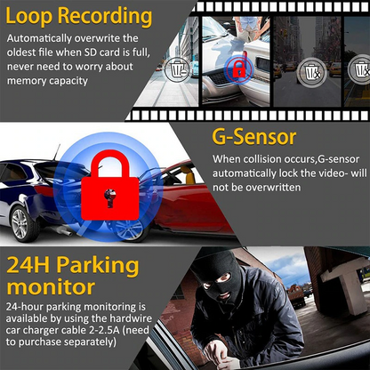 Cámara para Coche 170° WiFi Dash Cam Recorder HD 1080P DVR Vehicular con Sensor G
