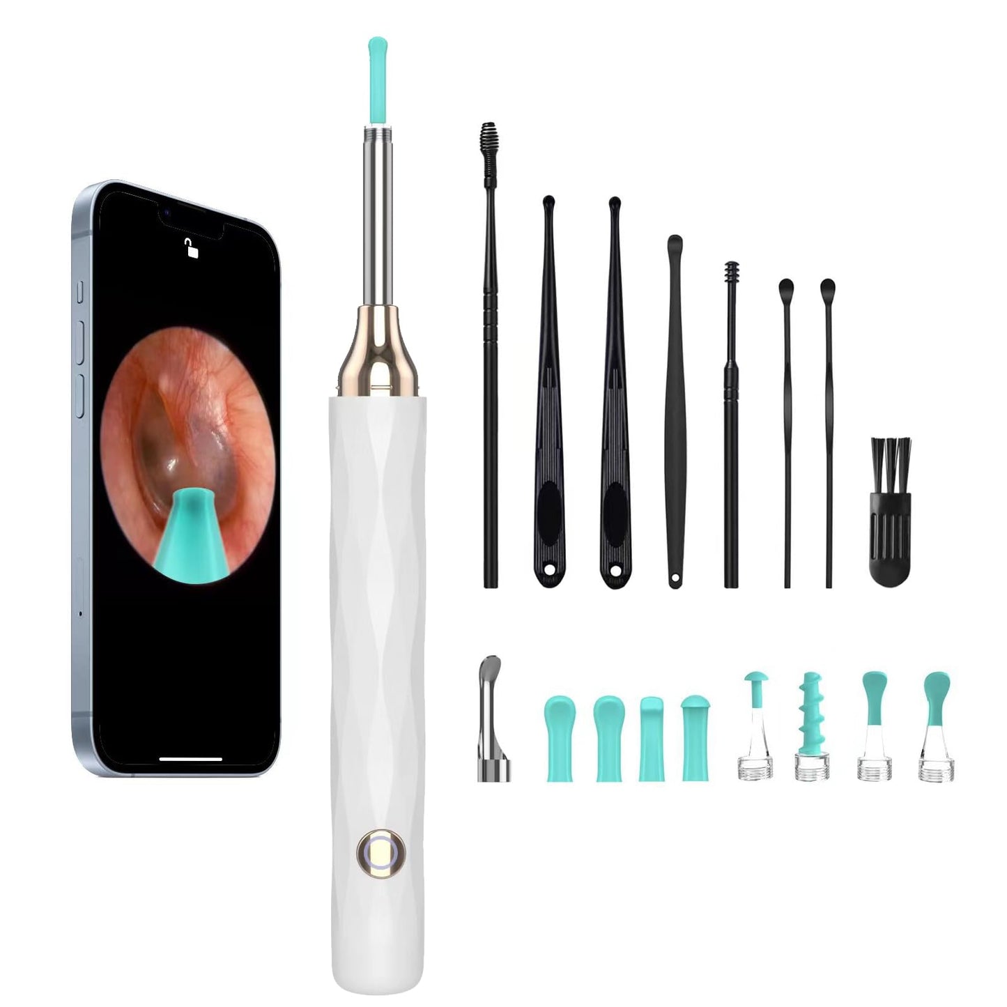 Herramienta de Limpieza de Oídos con Cámara y Luz, Kit de Limpieza de Oídos 1080P HD, Otoscopio con 9 Puntas de Reemplazo, Set de Limpieza de Oídos (Blanco)