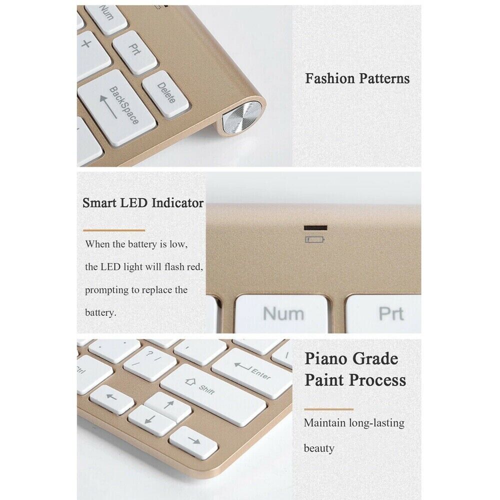 Conjunto de Teclado y Ratón Inalámbricos Mini a Prueba de Agua 2.4G para Mac Apple PC Computadora