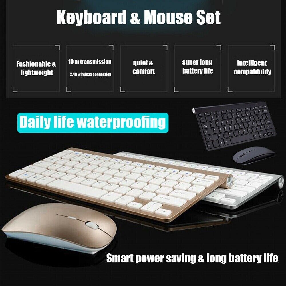 Conjunto de Teclado y Ratón Inalámbricos Mini a Prueba de Agua 2.4G para Mac Apple PC Computadora