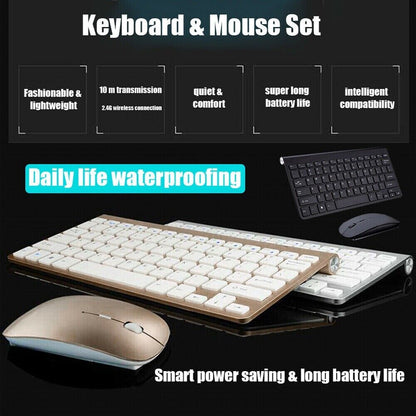 Conjunto de Teclado y Ratón Inalámbricos Mini a Prueba de Agua 2.4G para Mac Apple PC Computadora